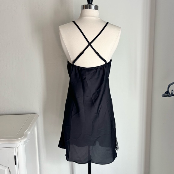 Black Satin Lace Inset Slip Nightie with Crisscross Back, NWT - Picture 8 of 12